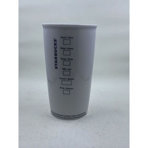 Starbucks 12 oz White Ceramic Tumbler with Green Siren and Checklist - Picture 2 of 5